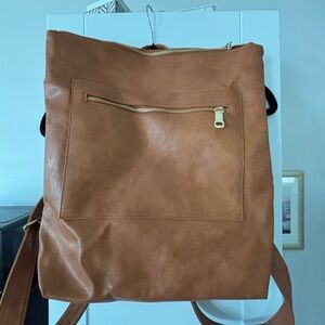 Tan Women's Backpack with Front Zipper Pocket